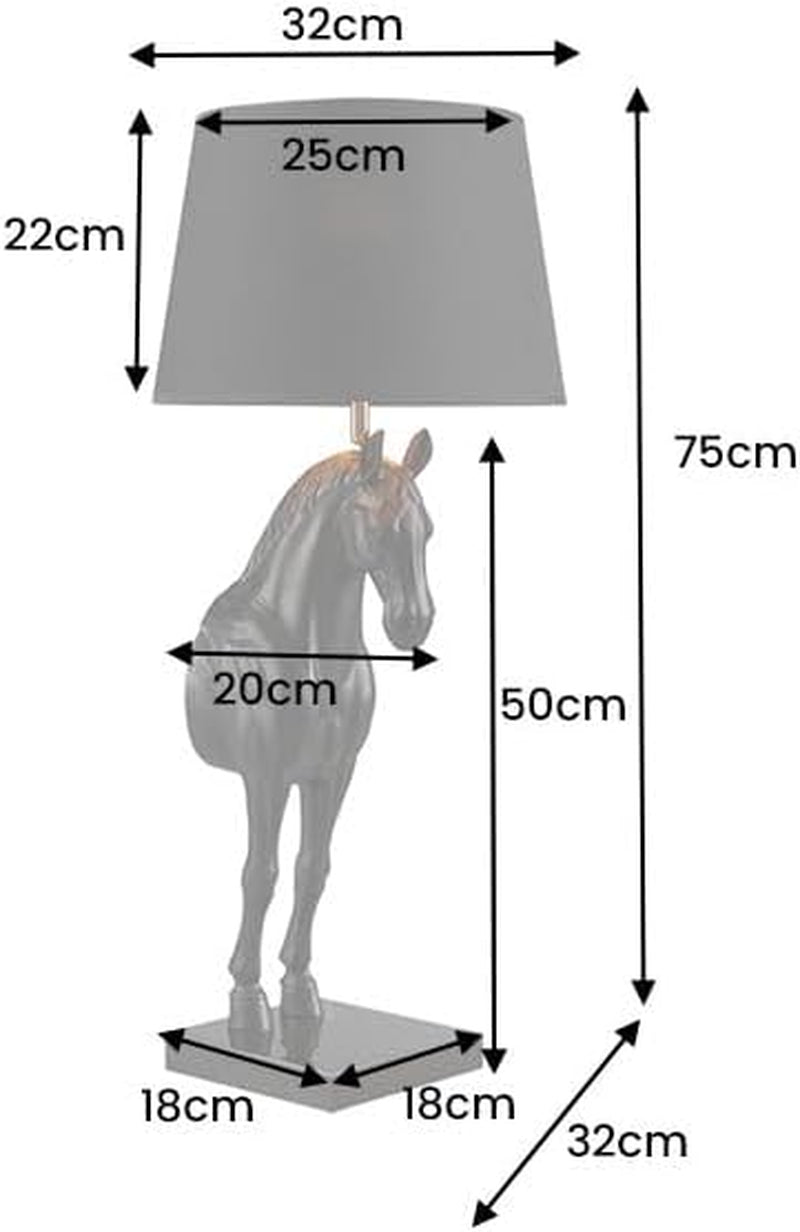 Black Beauty Pferde-Tischlampe | Schwarz-Gold 75 cm