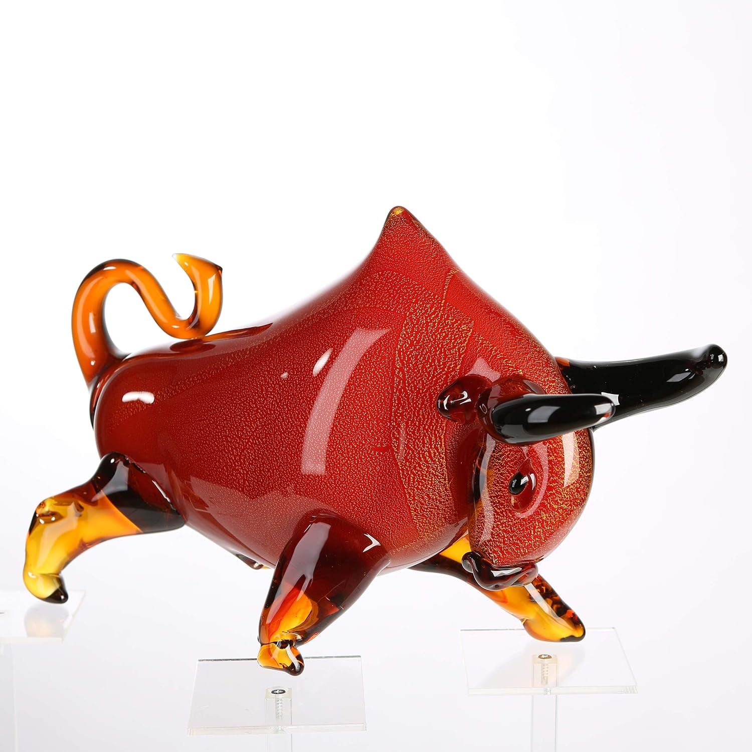 Casablanca - Skulptur Stier - Aus Glas in Rot Orange Braun Schwarz H 28 Cm