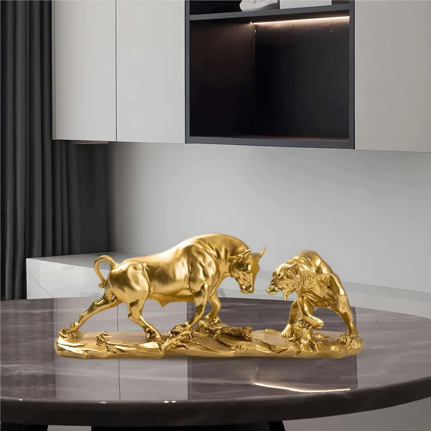 Cutfouwe Wall Street Bull & Bear Schlacht Harz Statue,Abstrakte Figur-Bull Bear Fight Financial Broker Geschenk Für Schlafzimmer, Studie, Weinschrank, Büro,Skulptur Deko