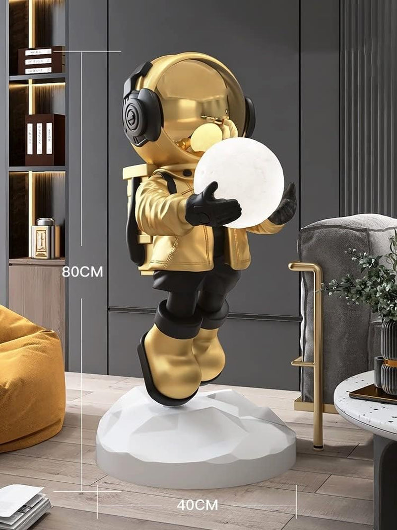 Statuen Home Decor Moderne Kunst Astronaut Statue Skulptur Korridor Licht Bodendekoration Ornamente Skulptur Deko (Color : Gold)