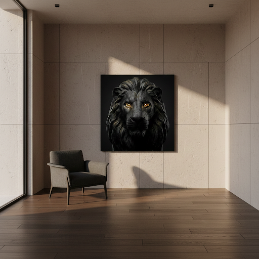 [THE LION KING | Wandbild Löwe Schwarz Gold | Motivation & Führung | Digital Download] - Luxus Wandbild mit 24 Karat Gold | Dark Luxury Interior & Wanddekoration.