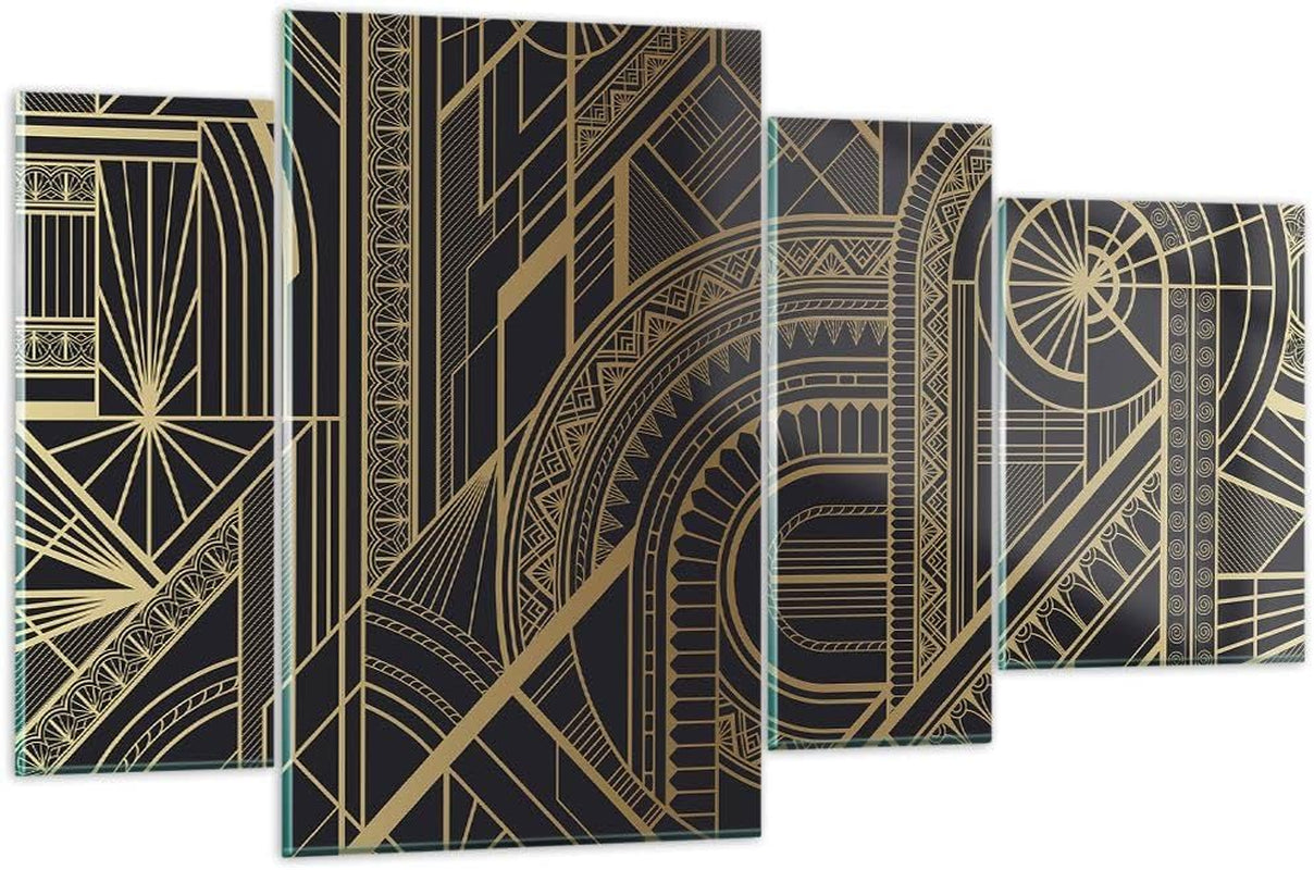 Ornament Gold Glasbild Schwarz-Gold 120 x 70 cm