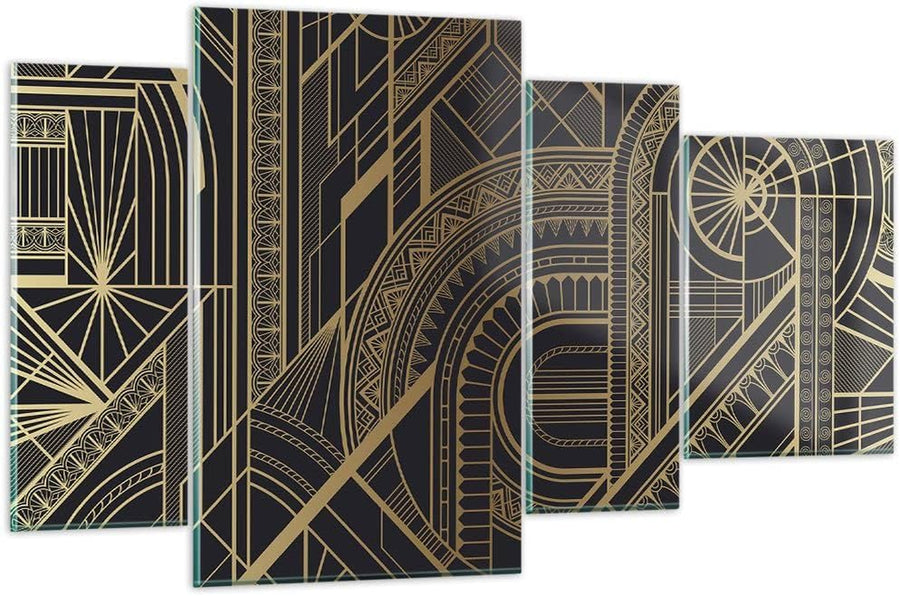 Ornament Gold Glasbild Schwarz-Gold 120 x 70 cm
