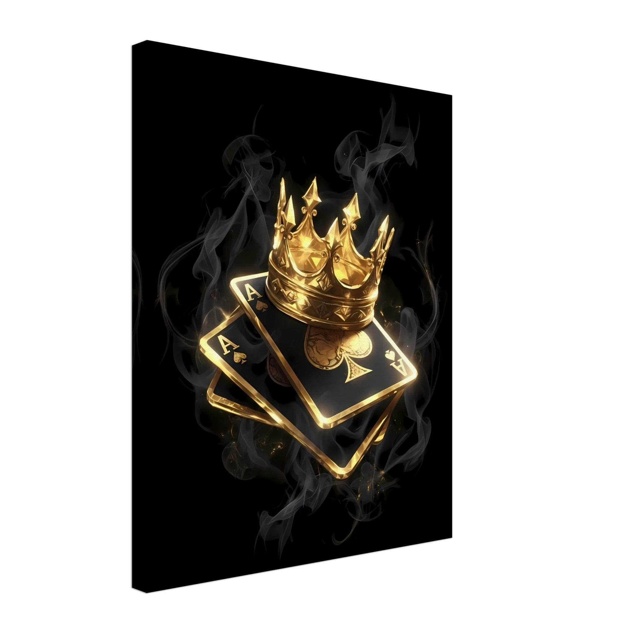 [Leinwandbild "King of Spades" – Pik Ass & Goldene Krone] - Luxus Wandbild mit 24 Karat Gold | Dark Luxury Interior & Wanddekoration.