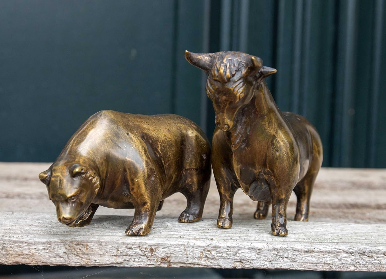 IDYL Bronze-Skulptur Börsensymbole Bulle & Bär 8 X 13 Cm