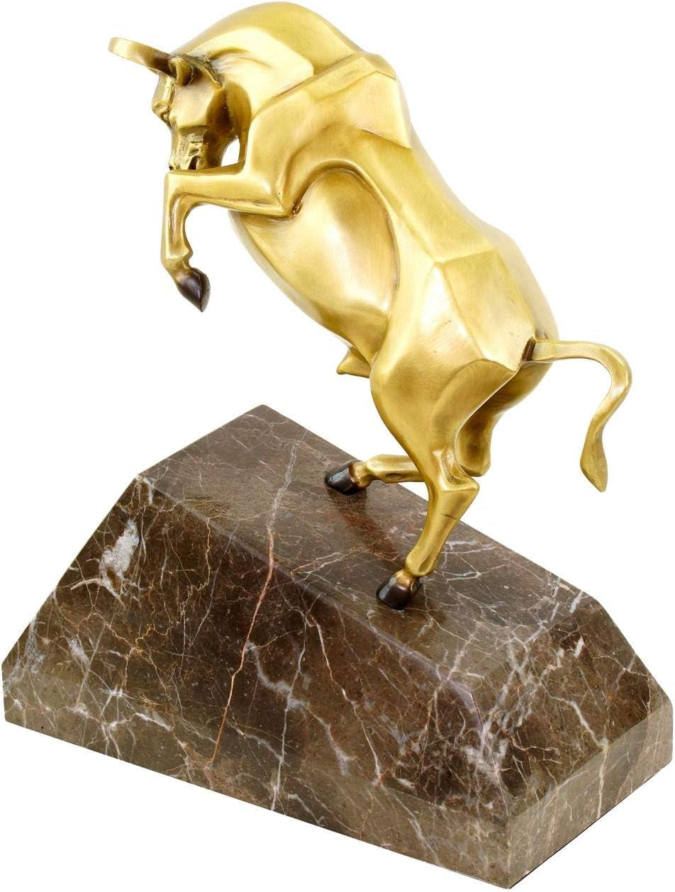 Bronze Börsen Stier Auf Marmorsockel - Limitierte Skulptur Von Martin Klein - Bulle/Taurus/Börsenbulle - Tierskulptur - Deko Statue - Höhe: 32 Cm - Büro - Wohnen - Moderne Kunst