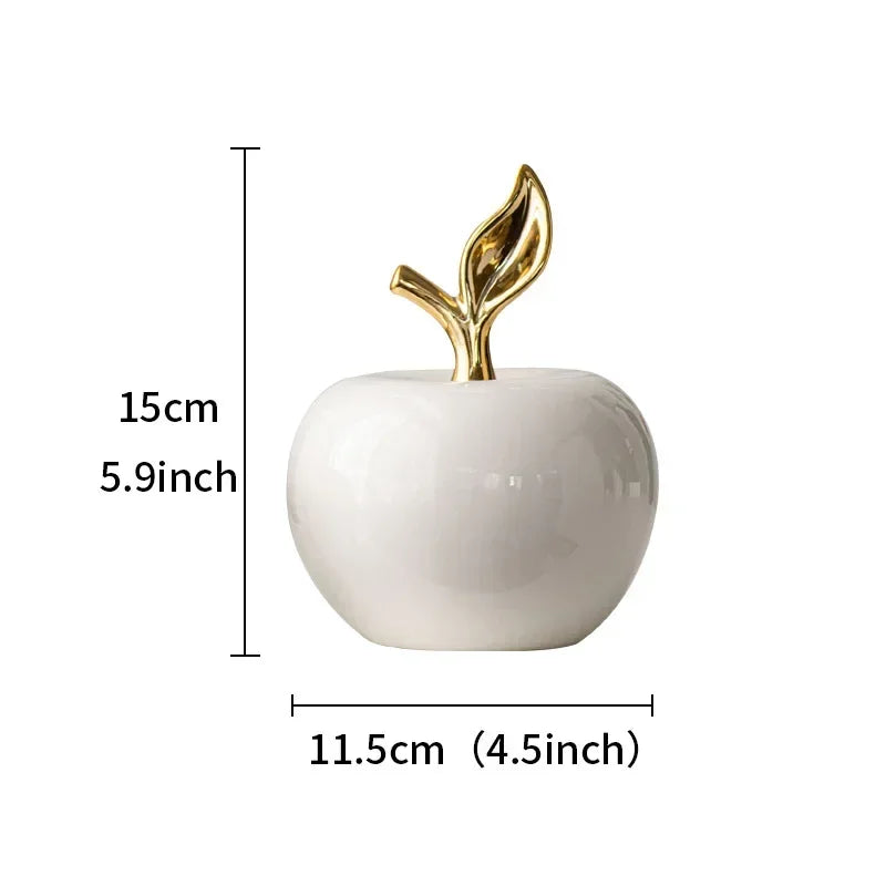 Gold-Plated Ceramic Apple Statue Desk Decoration Ornaments Golden Apple Porcelain Sculpture Modern Artwork Room Aesthetic Decor