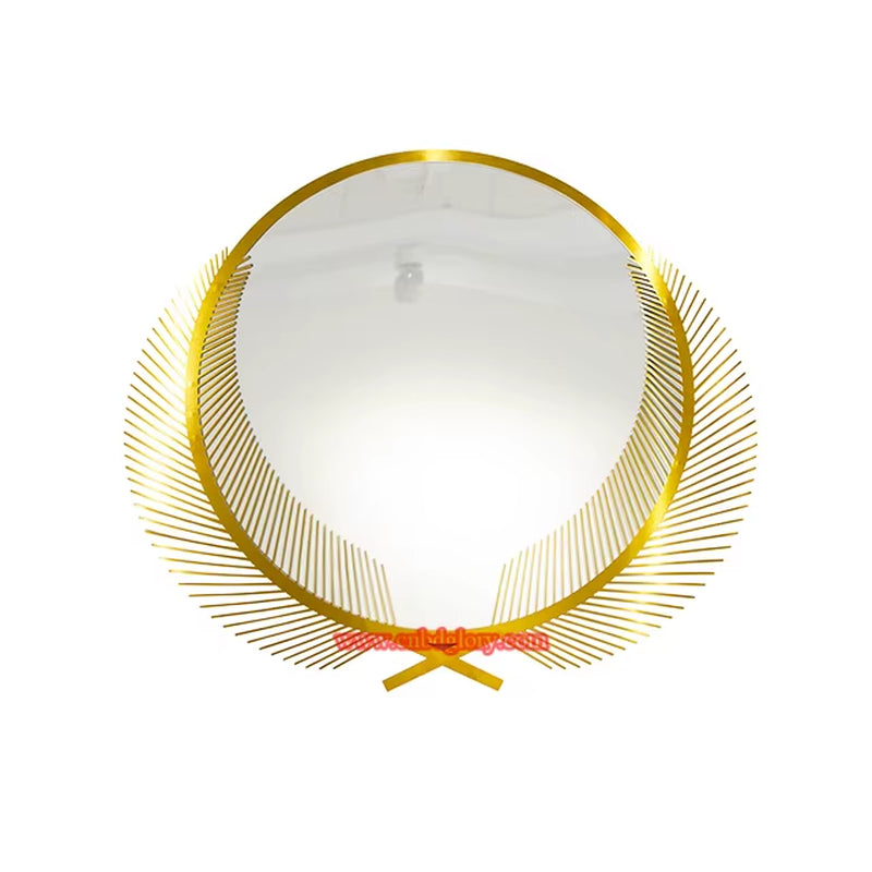 Modern Hotel Villa Gold Metal Wall Art Sculpture Lotte Leaf Framed Mirror Stylish Washroom Decoration Design Metal Crafts