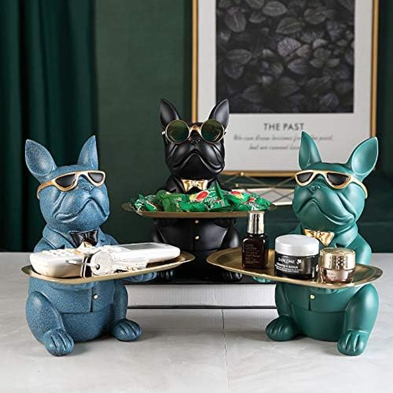 Coole Bulldogge Skulptur Französisch Statue Mit Edelstahl Tablett, Statue, Tischdekoration, Mode, Heimtextilien, Multifunktion, Schreibtisch Lagerung,Schwarz,B