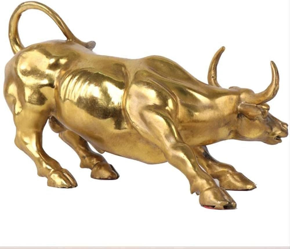 Wall Street Bull 18 x 11 x 12 cm | Goldene Office Skulptur - Goldoptik Dekoobjekt