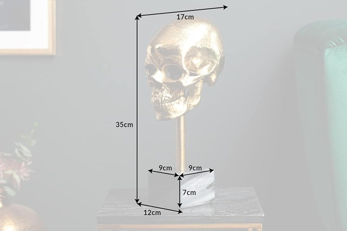 Riess Ambiente Elegante Skulptur Skull 35Cm Gold Totenkopf Mit Marmorfuß Wohnaccessoire Dekoschädel Deko