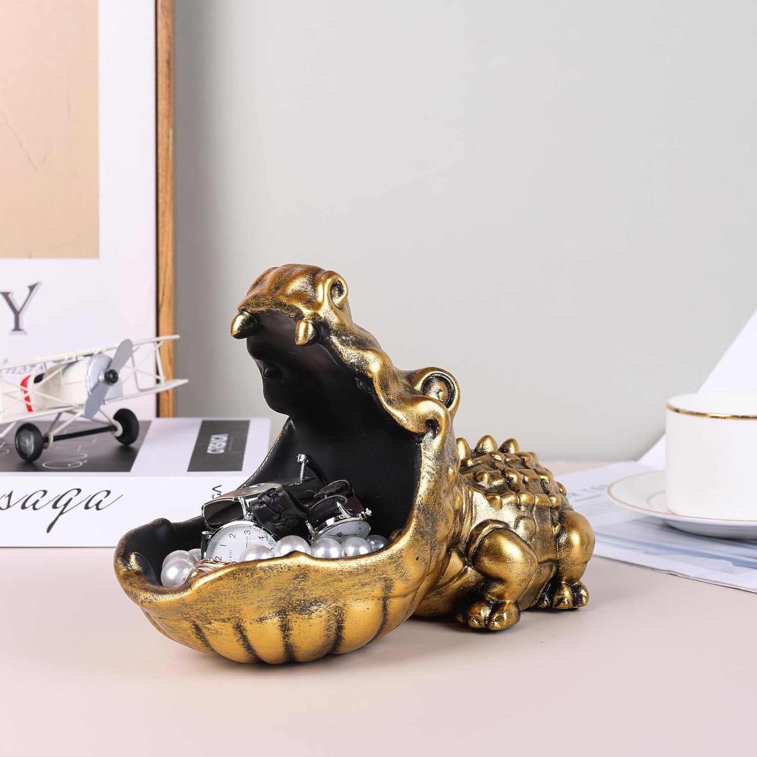 Gold Alligator Schlüsselschale als Gold-Deko für Sideboard, Flur und Office - Bild 8