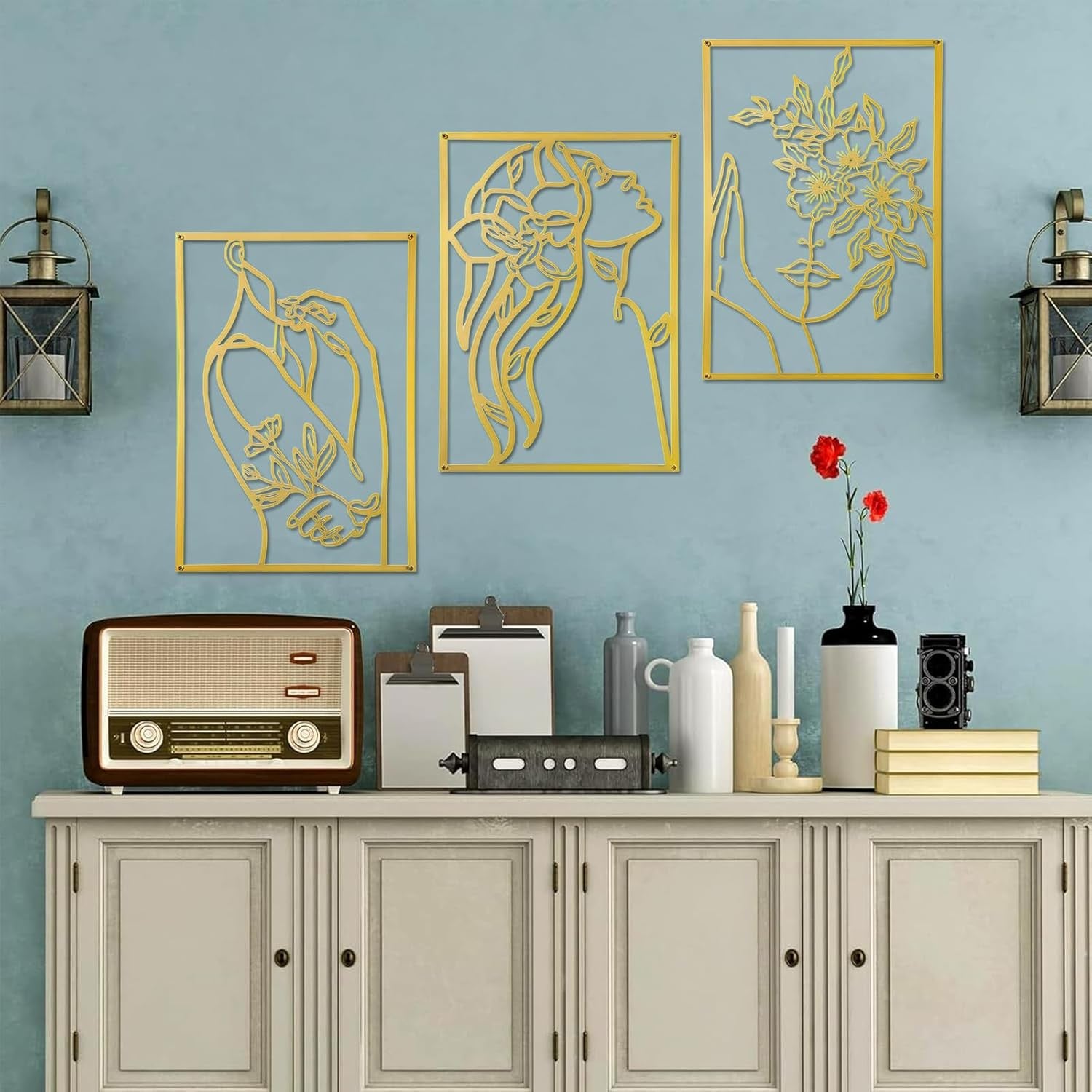 Gold Line Art 3er-Set 28 x 38 cm | Metall-Wanddeko