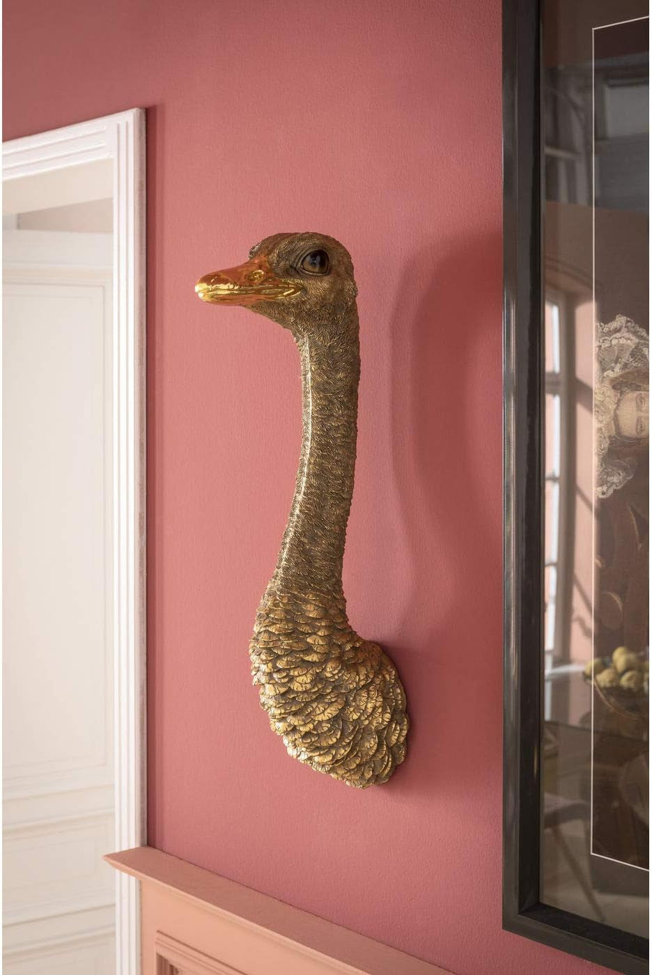 Kare Design Wandschmuck Ostrich, Gold, Wanddekoration, Deko Objekt, Strauß, Wohnzimmer Dekoration 72X19X25 Cm (H/B/T), Golden