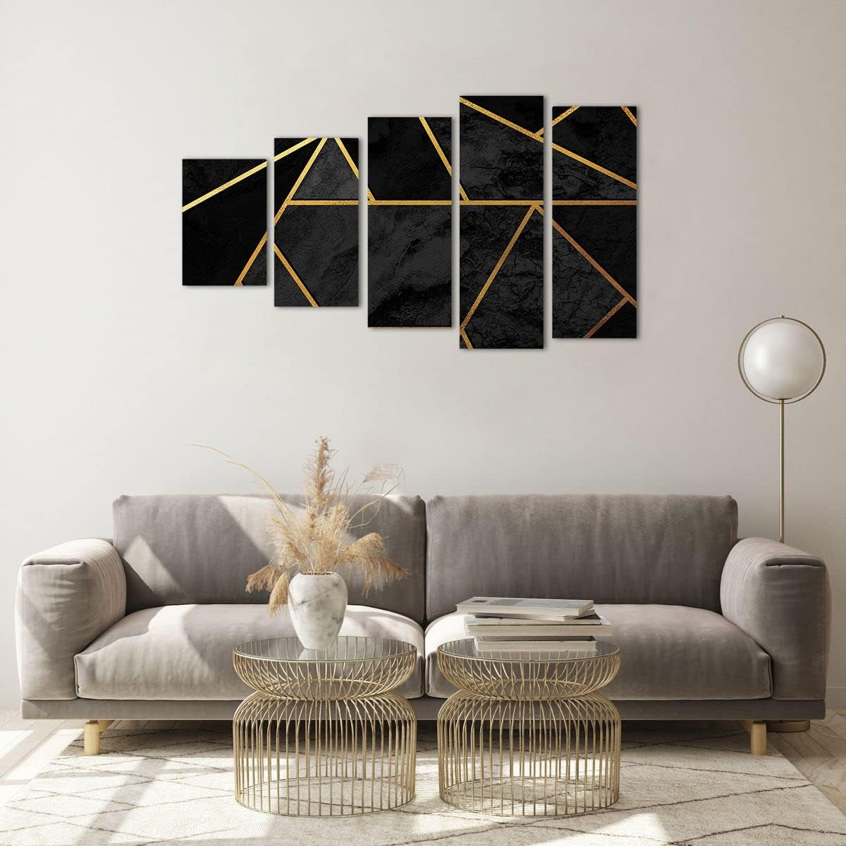 Abstract Gold Glasbild Schwarz-Gold 100 x 60 cm