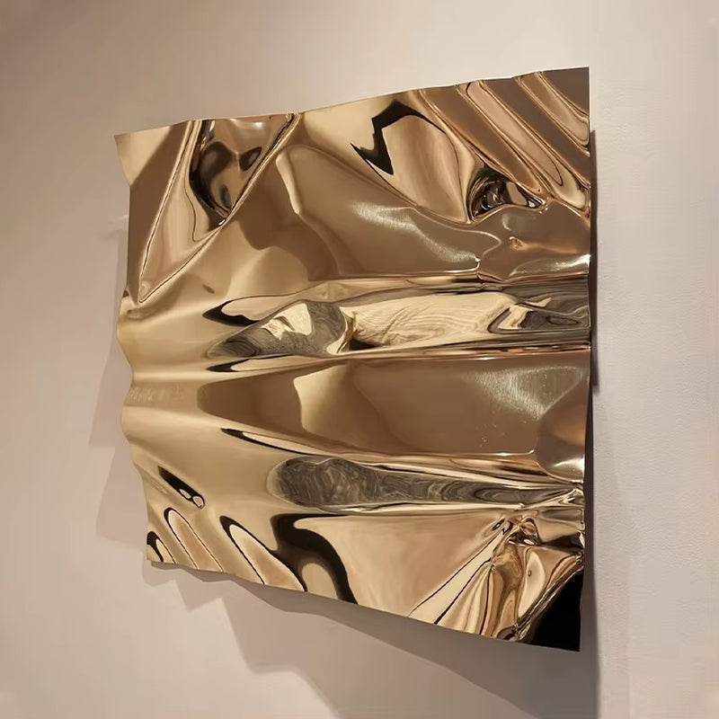 Modern Luxury Home Decor Handmade Metal Wall Sculpture Chrome Abstract 3D Wall Hanging Art Artwork Hotel Lobby Gold Metal Art