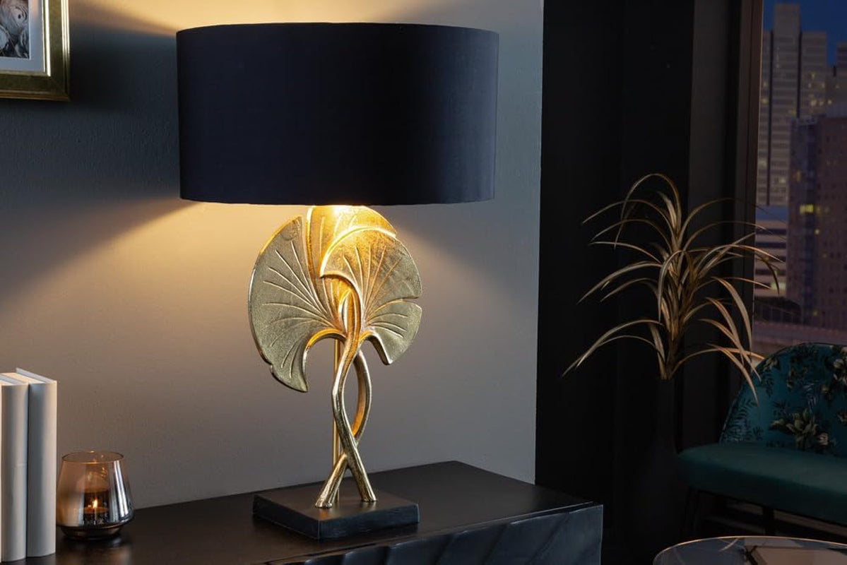 Ginkgo Tischlampe Schwarz-Gold | Skulptur-Leuchte 62 cm