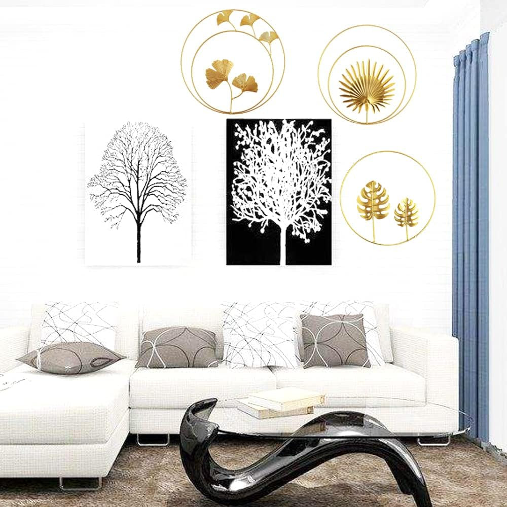 Gold Wanddeko Metall 3D Wandskulpturen, 3Pcs Wanddeko, 3D Wandbild Aus Metall Blätter, Ginkgo Blatt Kunst Hängen Ornament, Für Schlafzimmer Wohnzimmer Heimtextilien (Gold)