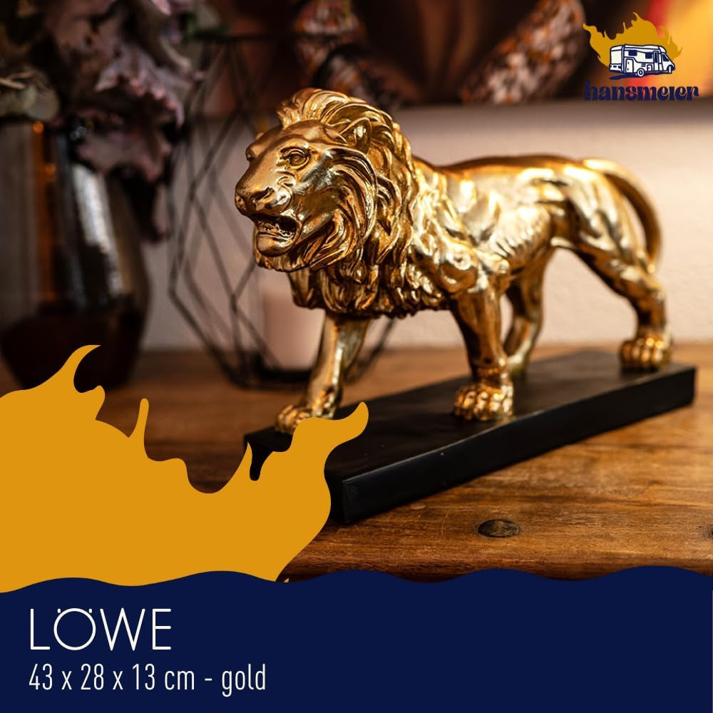Deko Skulptur Löwe - Gold - Moderne Wohnungs-Deko - 47 X 35 X 13 Cm - Dekofigur Zum Hinstellen - Design-Dekoration Für Flur, Wohnzimmer