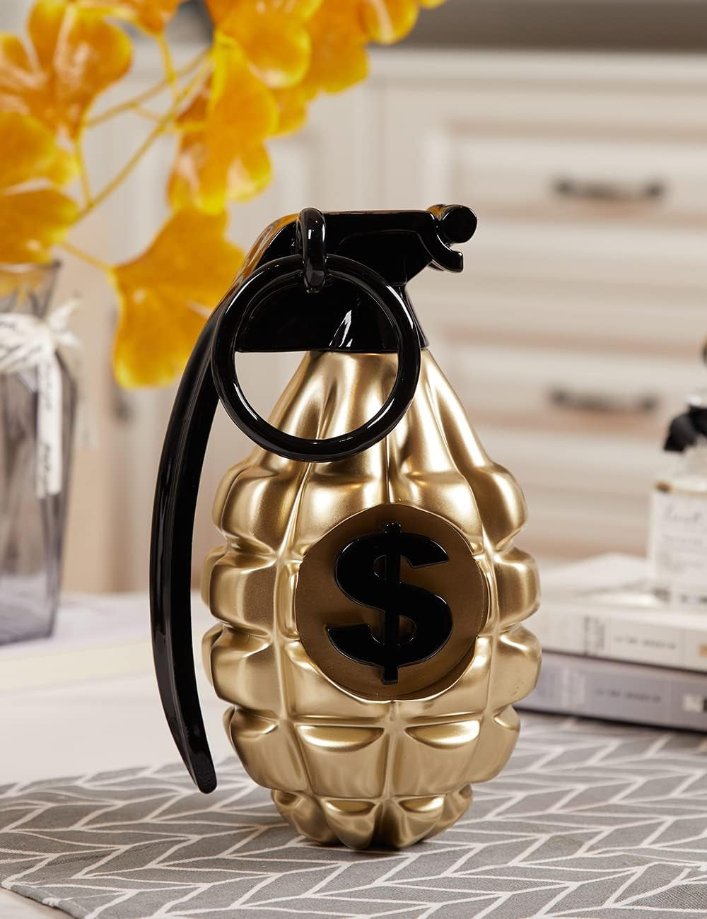 Dollarzeichen Granate Skulptur Figur Moderne Kunst Deko Abstrakte Arts Geschenk Für Bücherregal Schreibtisch Tisch Champagner 25Cm