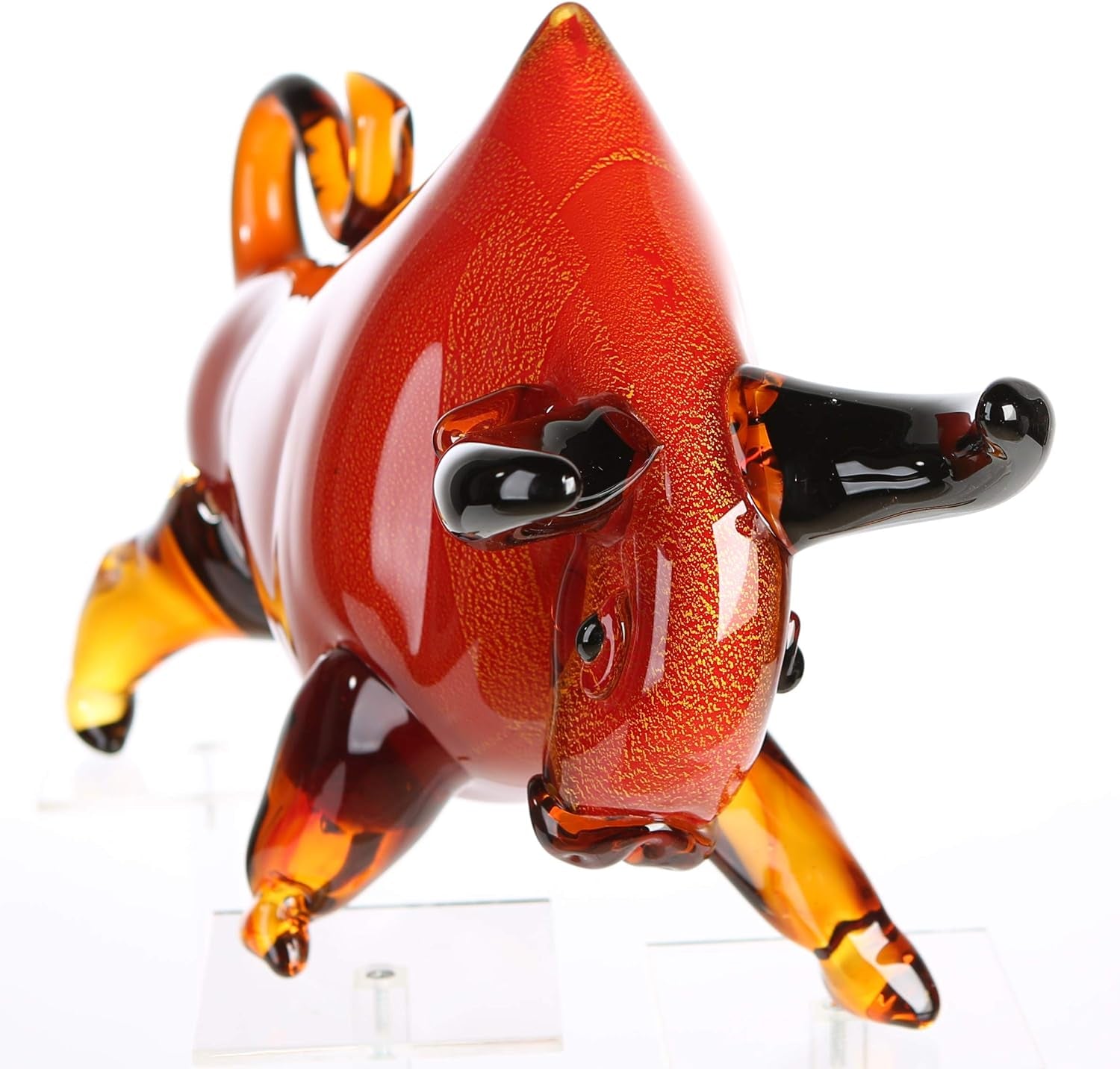 Casablanca - Skulptur Stier - Aus Glas in Rot Orange Braun Schwarz H 28 Cm