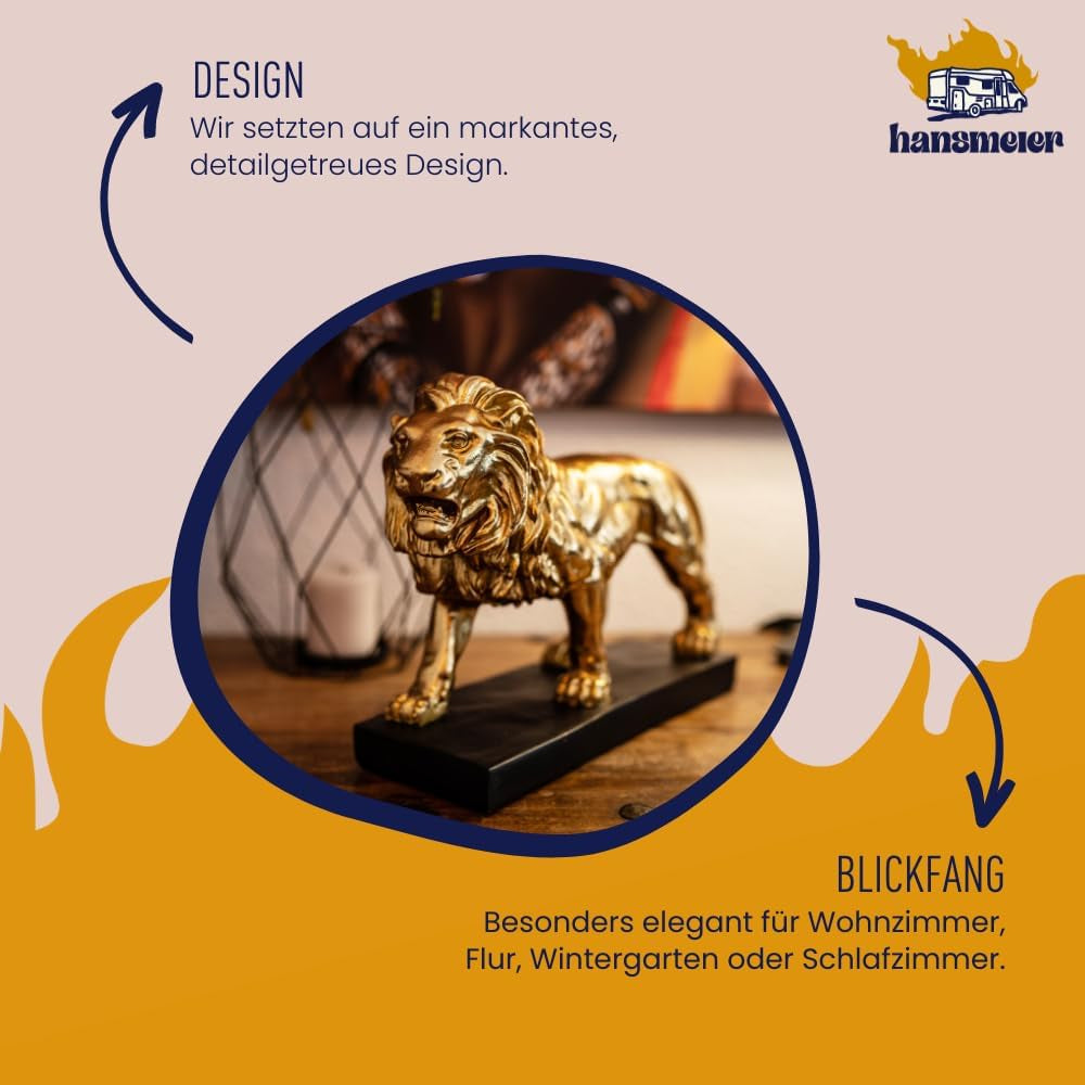 Deko Skulptur Löwe - Gold - Moderne Wohnungs-Deko - 47 X 35 X 13 Cm - Dekofigur Zum Hinstellen - Design-Dekoration Für Flur, Wohnzimmer