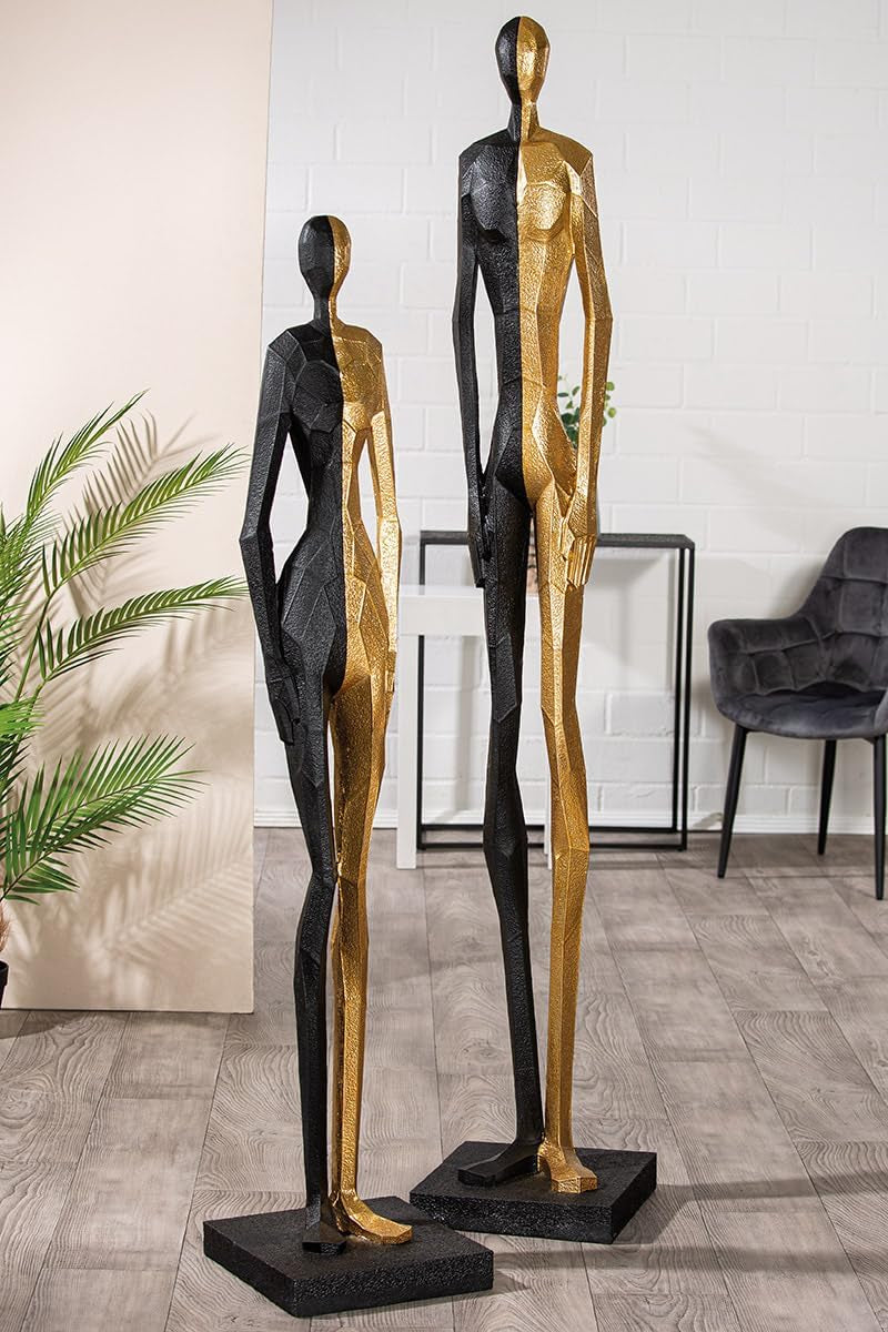 Casablanca Große Deko Figur Skulptur XXL - Menschen Statue Dekofigur Aus Kunstharz Farbe: Gold Schwarz - Außergewöhnliche Dekoration Höhe 184 Cm