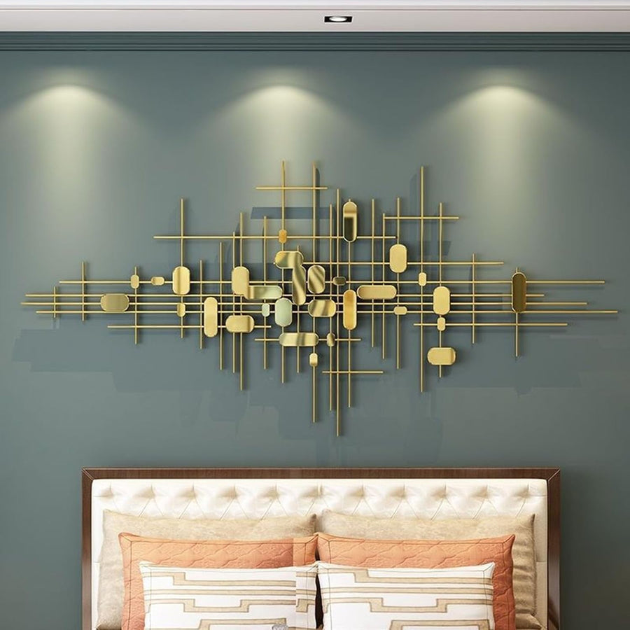 Goldene Wanddekoration for Wohnzimmer, Moderne Luxus-Wandkunst, 3D-Wandskulptur Aus Metall for Aufhängen, Hintergrundwanddekoration for Schlafzimmer, Esszimmer, Attraktives Geschenk