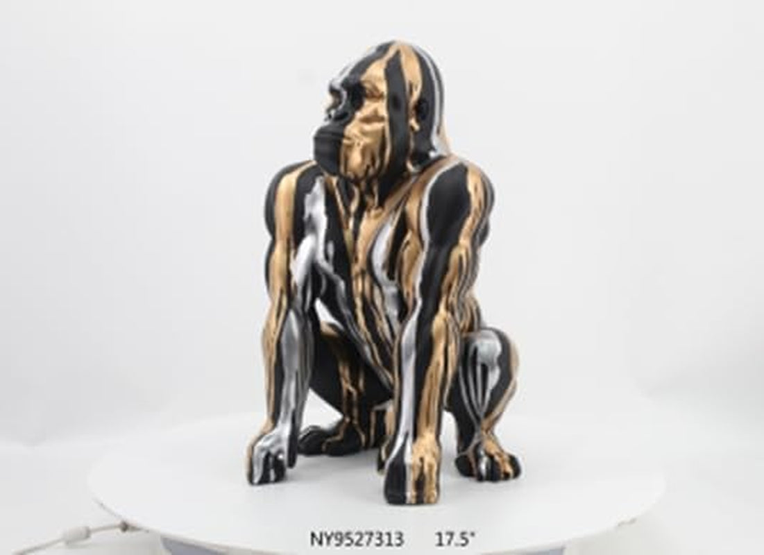 HOME DECO FACTORY, HD0213, Black Gorilla Statue with Gold and Silver Flowing, Contemporary Design, Durable Resin, Elegant Focal Point for Interior, H45 Cm, Black/Gold/Silver