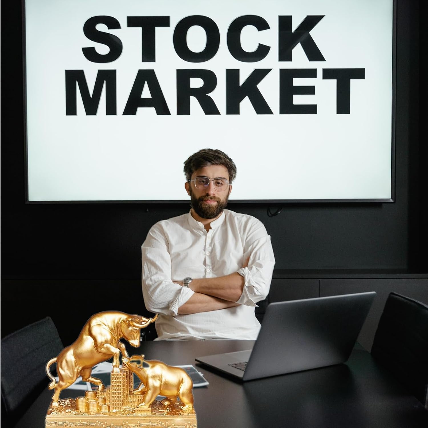 Bull & Bear Figuren Goldoptik | Börsen-Deko fürs Office