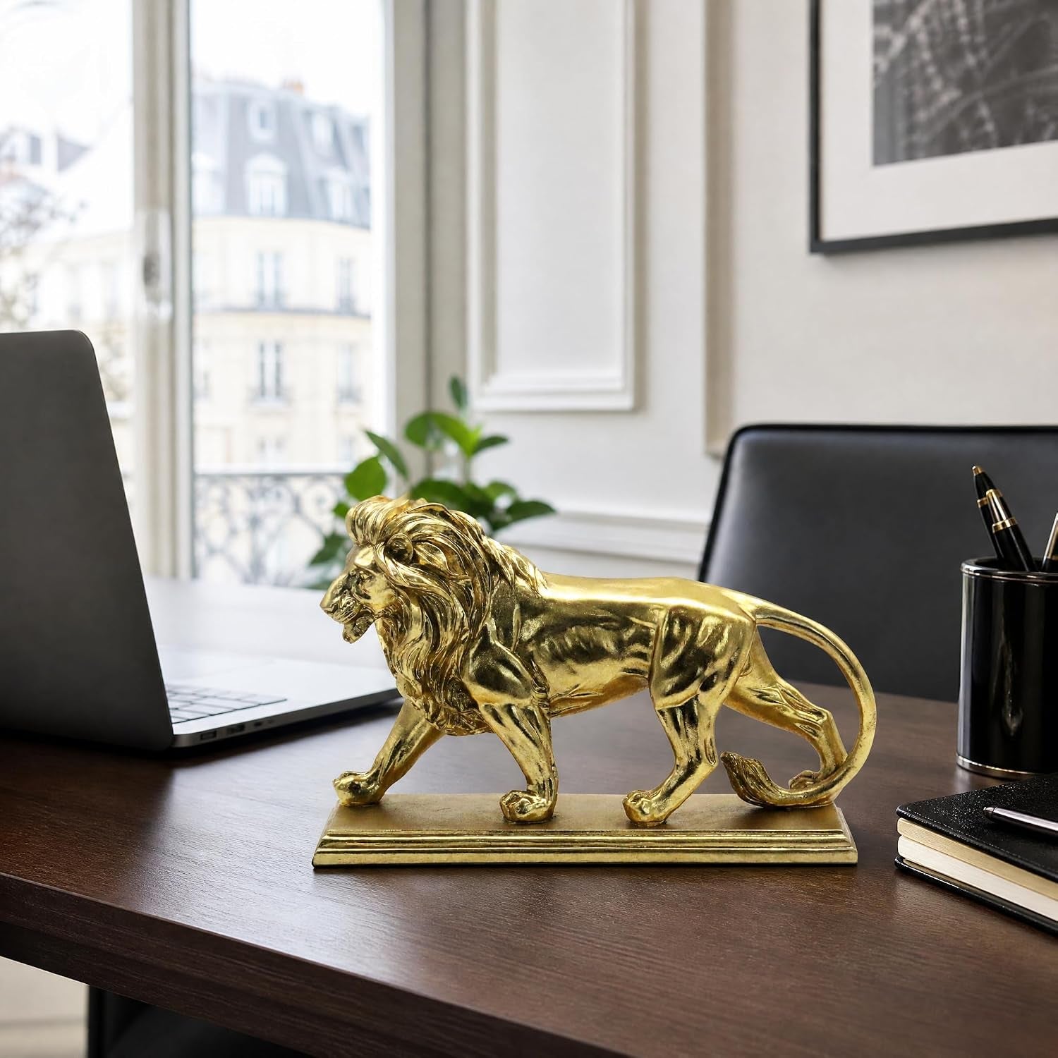 Heimdekoration Goldener Löwe, Skulptur Ornament, Kreative Regaldekoration, Statue Für Modernes Zuhause, Wohnzimmer, Bücherregal, Büroschreibtisch, Einzigartiges Geschenk Für Andere