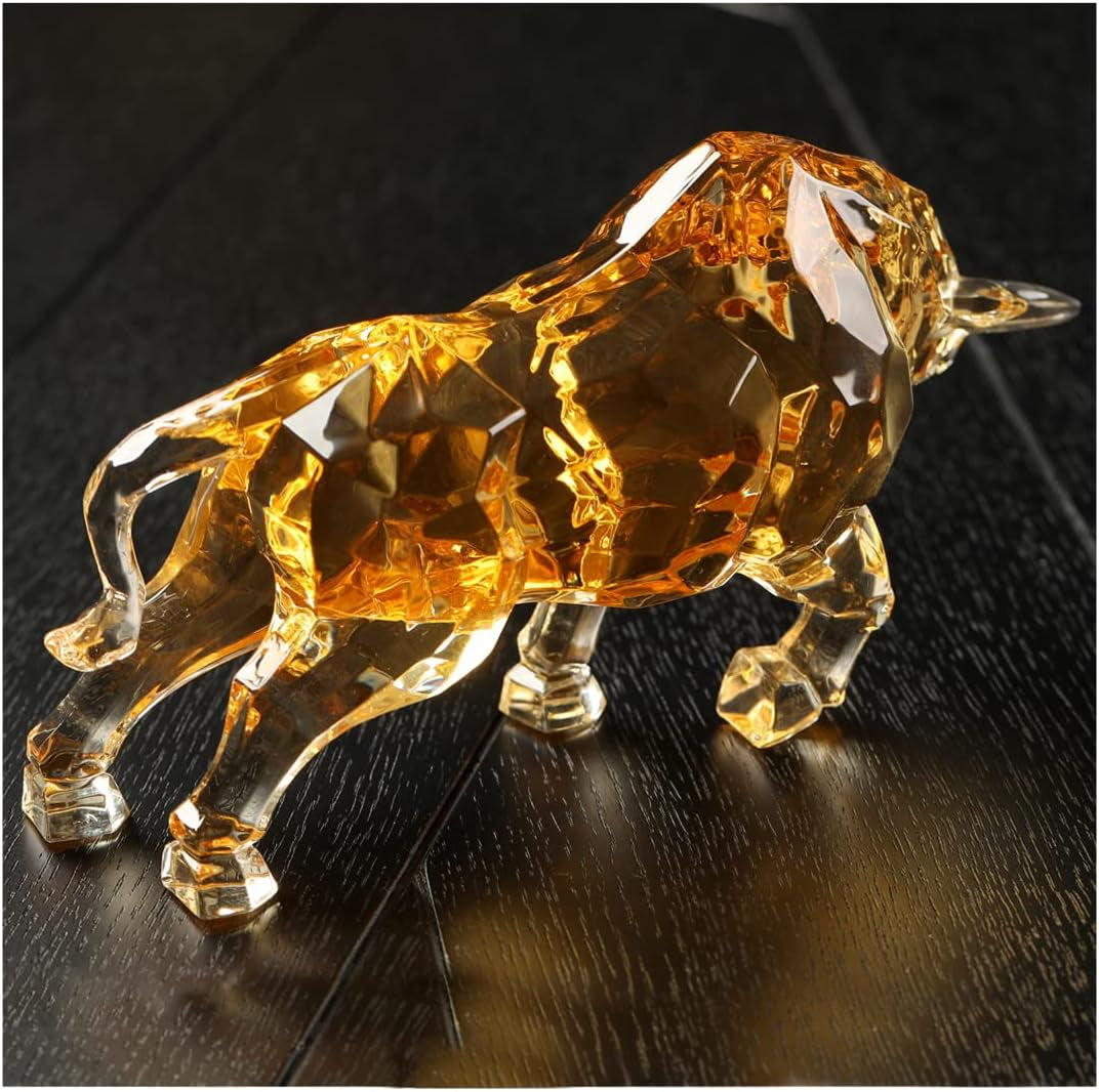 Wall Street Bull Kristall 22 cm | Office Skulptur in Amber-Gold Detail 5