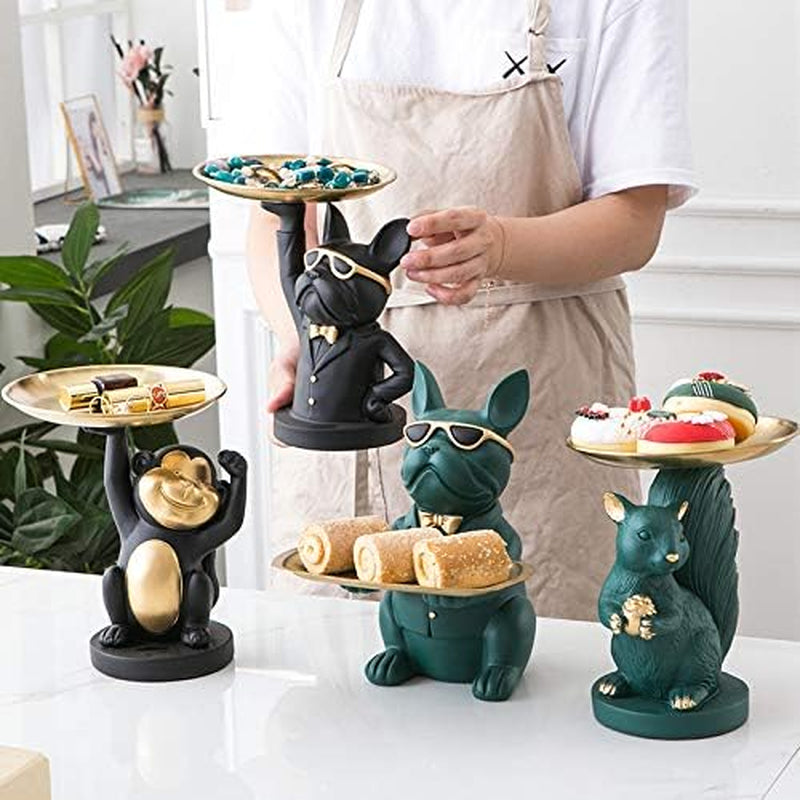 Coole Bulldogge Skulptur Französisch Statue Mit Edelstahl Tablett, Statue, Tischdekoration, Mode, Heimtextilien, Multifunktion, Schreibtisch Lagerung,Schwarz,B