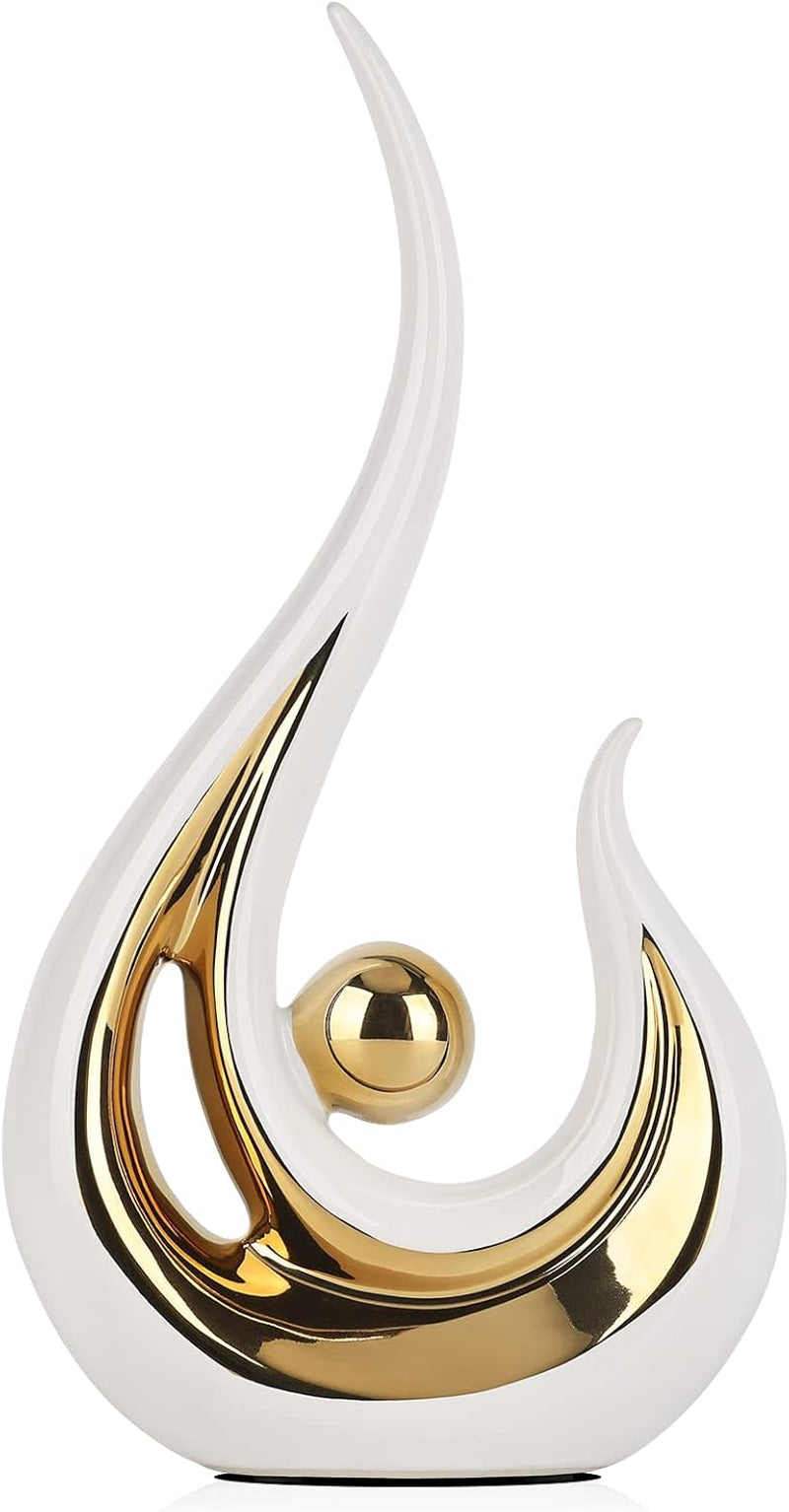White-Gold Ceramic Sculpture | Abstraktes Deko-Objekt