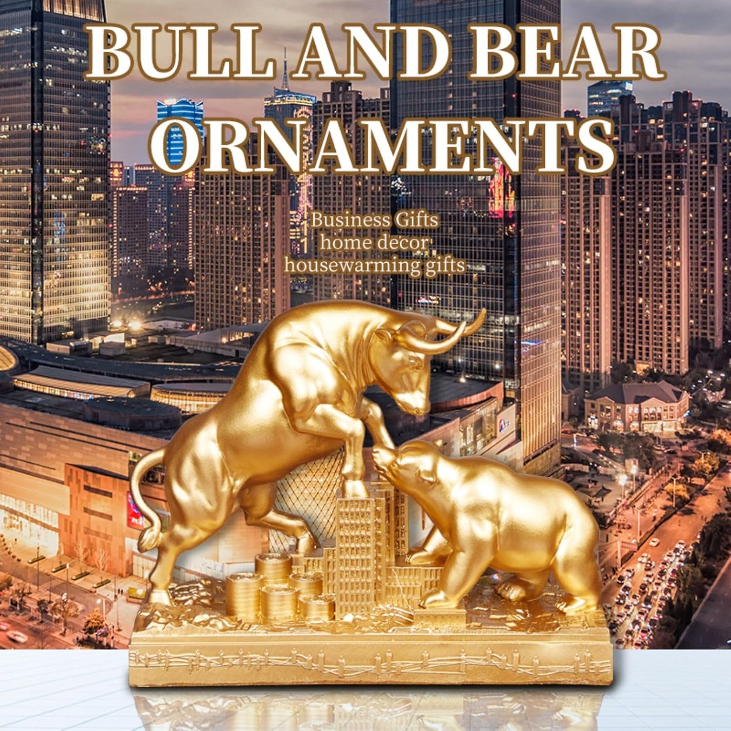Bull & Bear Figuren Goldoptik | Börsen-Deko fürs Office