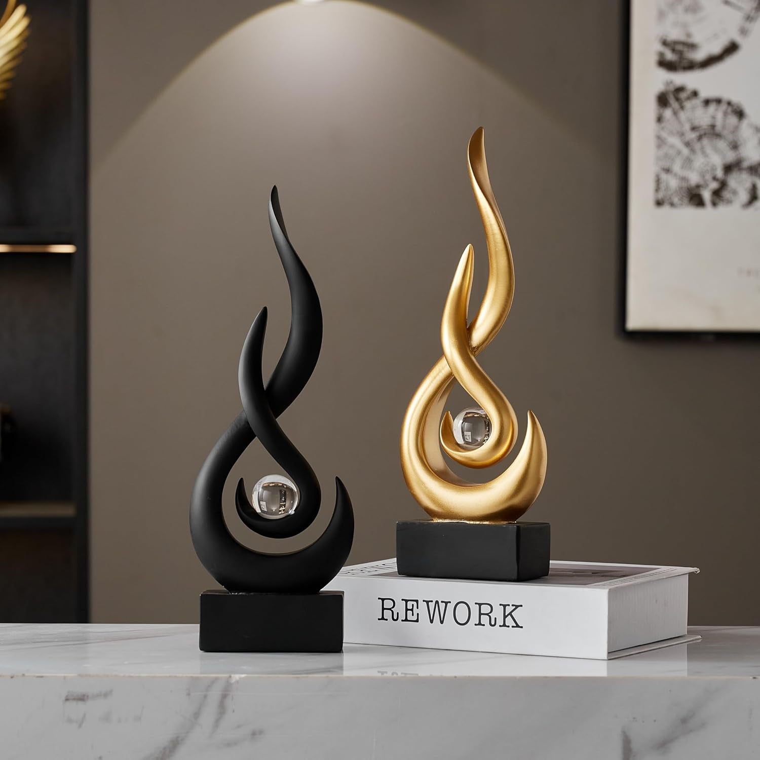 Moderne Abstrakte Kunst-Tischdekoration, Harz-Flammenstatue, Moderne Goldene Tafelaufsatz, Ornamente Für Wohnzimmer, Tolle Geschenkidee, Heimdekoration, Sammlerstücke