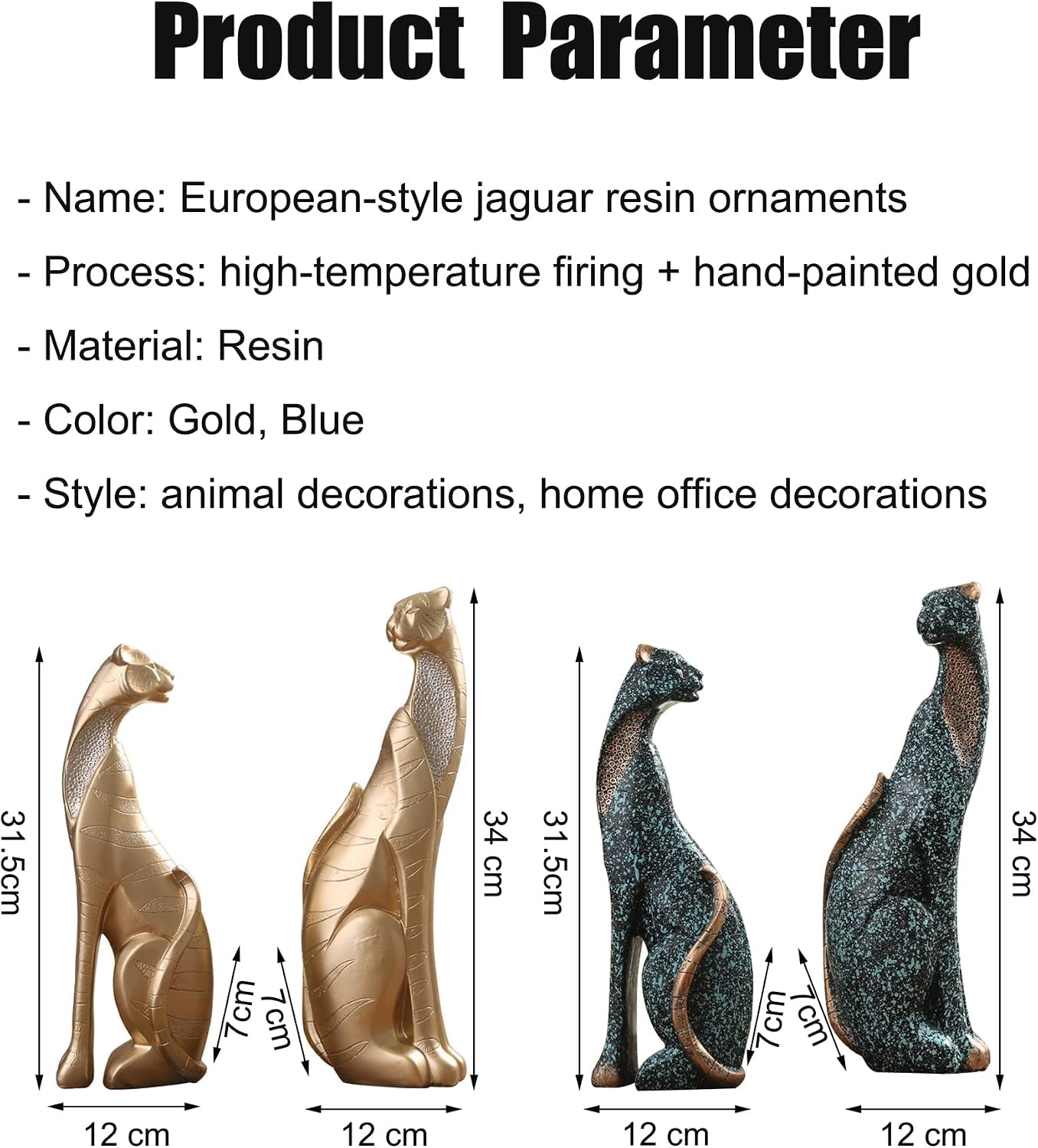 Leopard Duo Gold-Blue | Geometrische Raubkatzen-Skulpturen