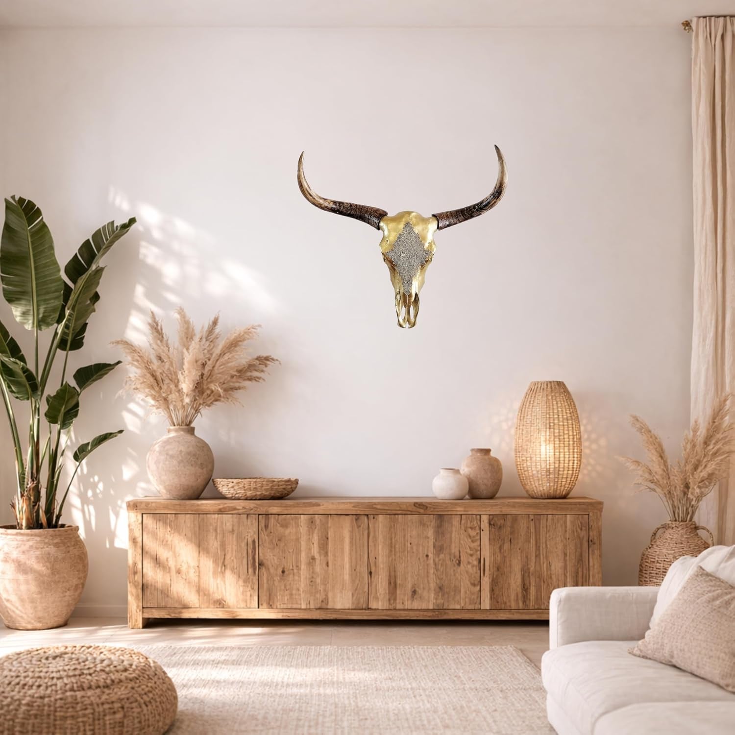 Michaelnoll Stierkopf Stier Bullenkopf Bullenschädel Geweih Hörner Wanddekoration Polyresin Riesig Gold Groß - Moderne Wanddeko Für Schlafzimmer Oder Wohnzimmer - Deko Dekoration - XXL 73 Cm