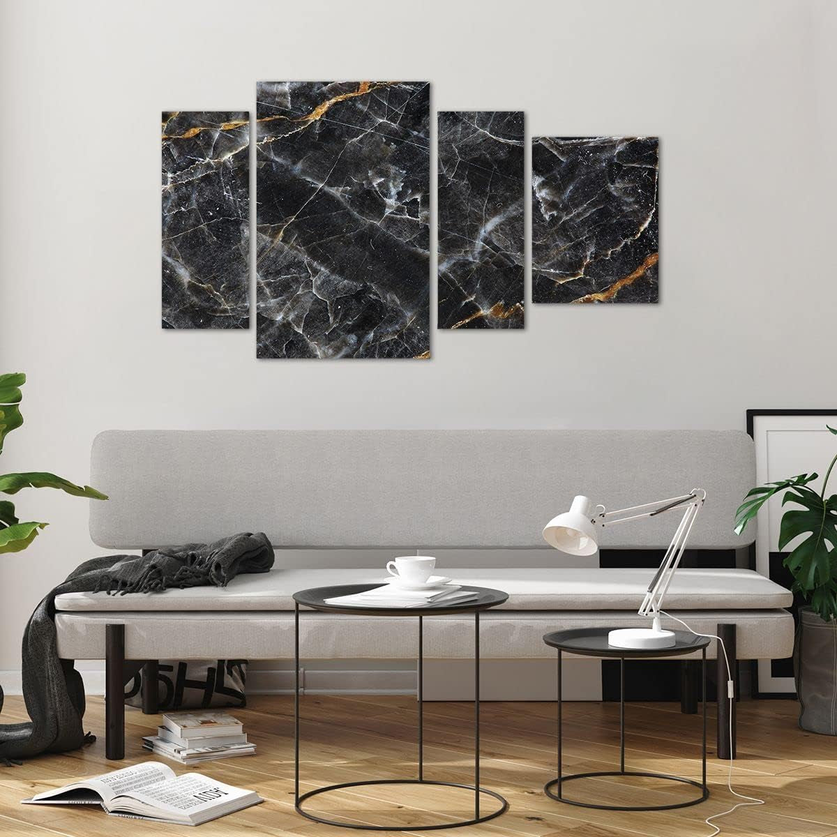 Black Marble Glasbild Schwarz-Gold 120 x 70 cm