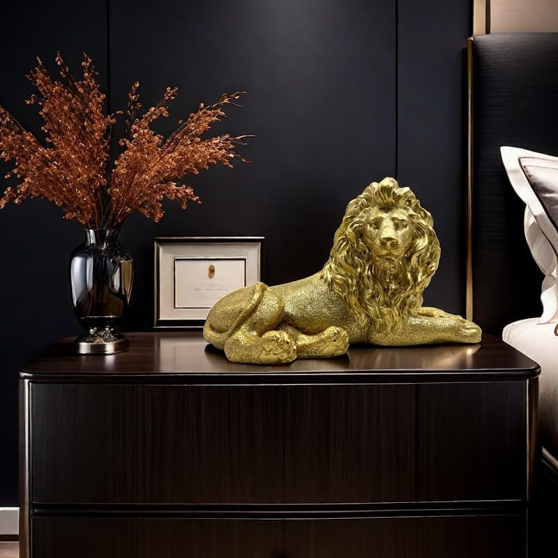 Goldener Löwe 25,4 cm | Kleine Tier-Skulptur fürs Office - Goldoptik Dekoobjekt