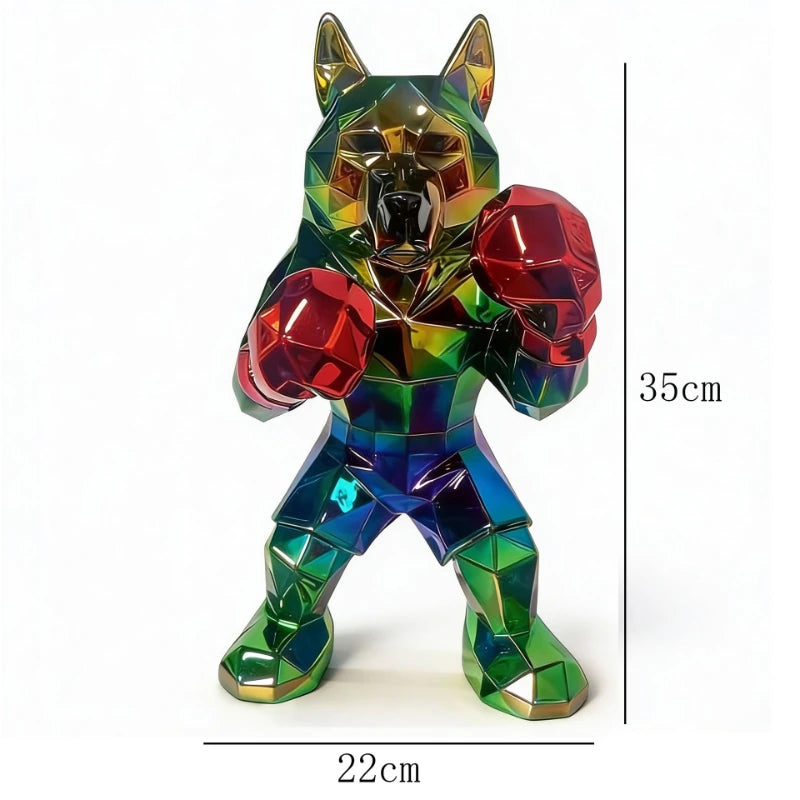 Creative Boxing Wolf King Sculpture Living Room Desktop Wine Rack Decor Animal Figurine Resin Crafts Modern Home Decor Statue