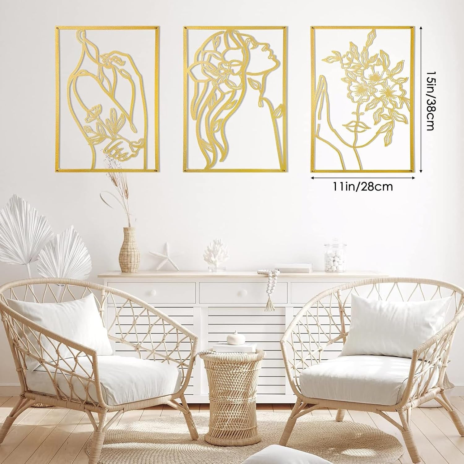 Gold Line Art 3er-Set 28 x 38 cm | Metall-Wanddeko