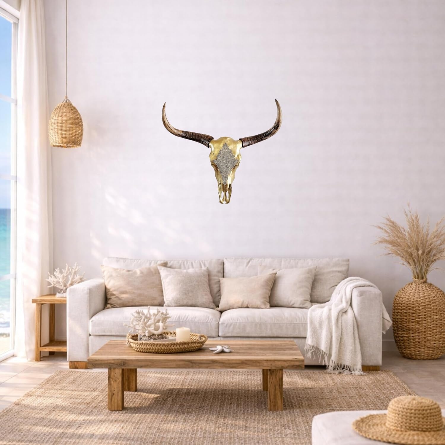 Michaelnoll Stierkopf Stier Bullenkopf Bullenschädel Geweih Hörner Wanddekoration Polyresin Riesig Gold Groß - Moderne Wanddeko Für Schlafzimmer Oder Wohnzimmer - Deko Dekoration - XXL 73 Cm