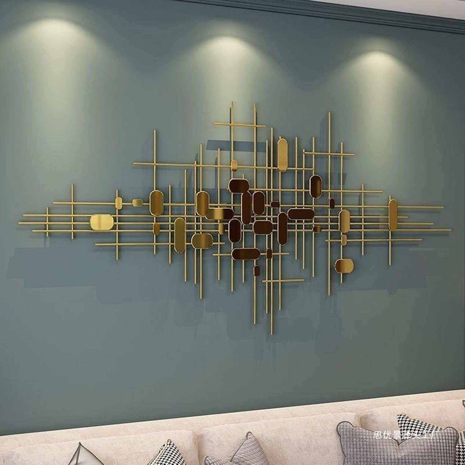 Goldene Wanddekoration for Wohnzimmer, Moderne Luxus-Wandkunst, 3D-Wandskulptur Aus Metall for Aufhängen, Hintergrundwanddekoration for Schlafzimmer, Esszimmer, Attraktives Geschenk