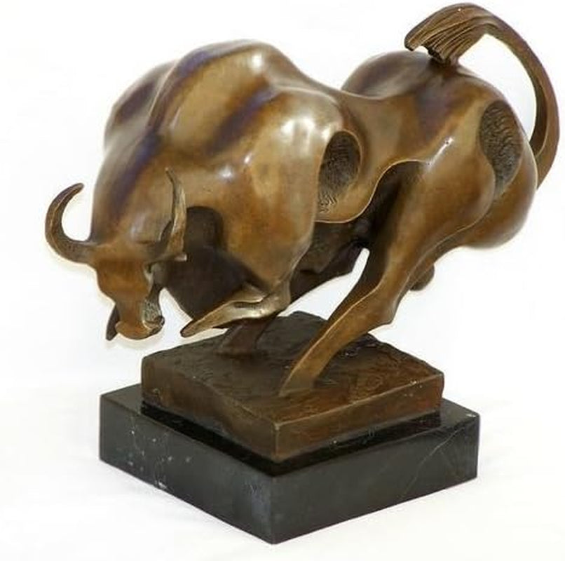 Börsenstier Kaufen - Stier Skulptur Auf Marmor - Milo Bulle - Kubismus Statue - Deko Figur Aus Bronze - Wohndeko - Einrichtung -Charging Bull - Abstrakte Kunst