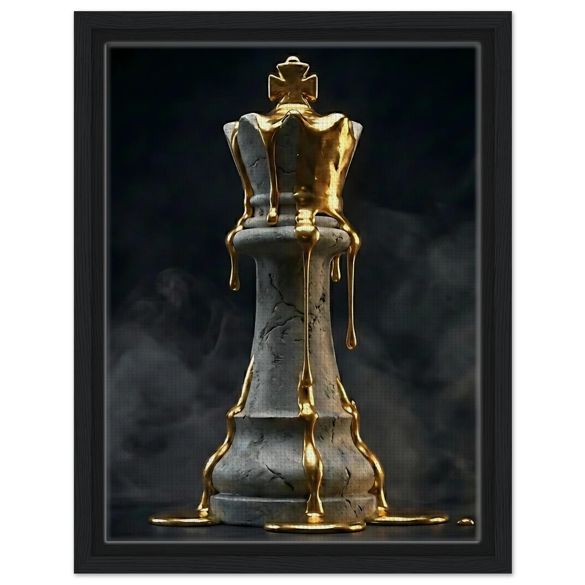 [Wandbild Schachkönig Gold & Schwarz | Luxus Kunst] - Luxus Wandbild mit 24 Karat Gold | Dark Luxury Interior & Wanddekoration.