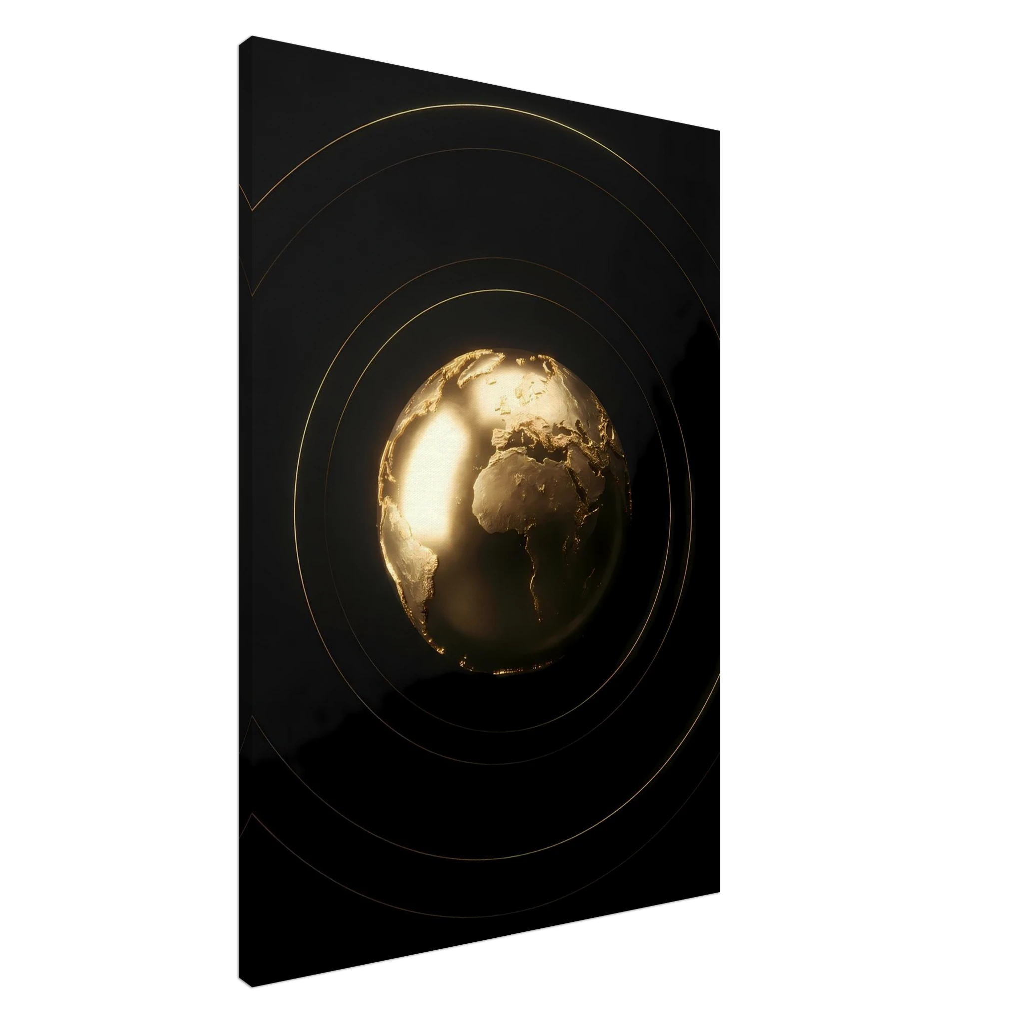 [Exklusives Kunstwerk "The World Is Yours" – Modernes 3D Globus Wandbild für dezentes Status-Ambiente] - Luxus Wandbild mit 24 Karat Gold | Dark Luxury Interior & Wanddekoration.