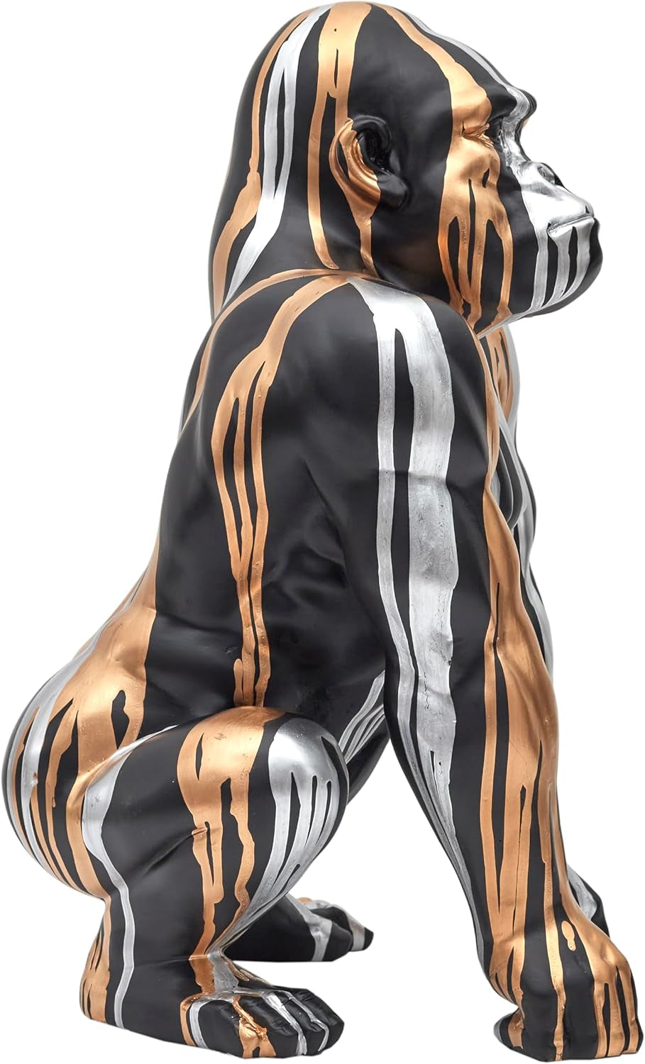 HOME DECO FACTORY, HD0213, Black Gorilla Statue with Gold and Silver Flowing, Contemporary Design, Durable Resin, Elegant Focal Point for Interior, H45 Cm, Black/Gold/Silver