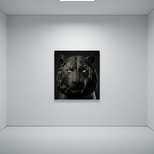 [THE TIGER EYE | Wandbild Tiger Kopf | Fokus & Strategie Kunst | Schwarz Gold Ästhetik] - Luxus Wandbild mit 24 Karat Gold | Dark Luxury Interior & Wanddekoration.