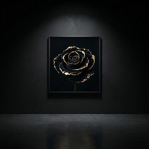 [THE GOLDEN ROSE | Eternal Beauty Art | Luxus Wandbild Rose Schwarz Gold | High-Res Download] - Luxus Wandbild mit 24 Karat Gold | Dark Luxury Interior & Wanddekoration.